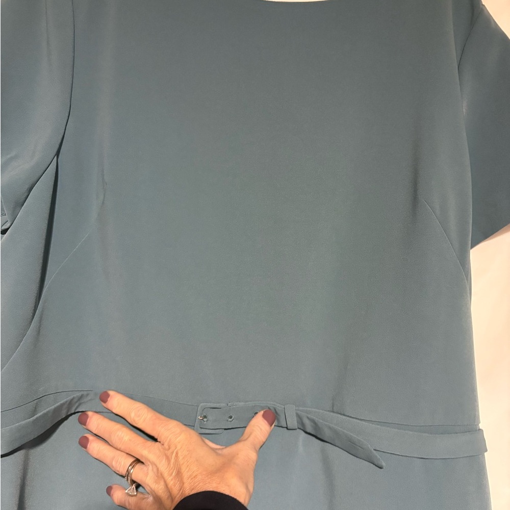 Ann Taylor Teal Short-Sleeve Midi Dress with Waist Tie - Picture 4 of 14